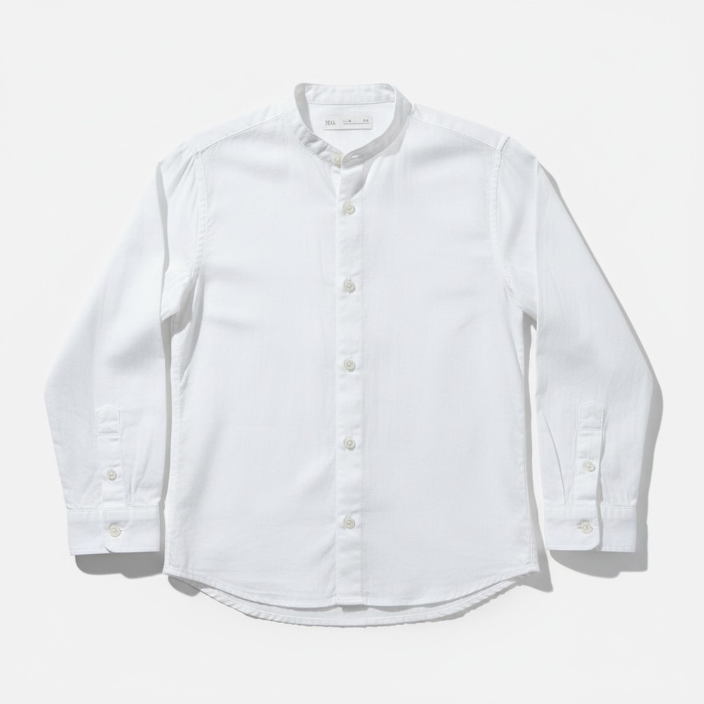 Zara Kids Linen Cotton Shirt Mock Collar Boys Size 6 Button Up